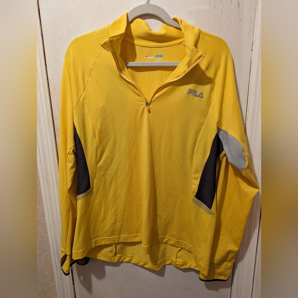 Fila sport yellow, long sleeve running pullover, size XL